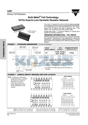1457 datasheet - Bulk Metal Foil Technology 18 Pin Dual-In-Line Hermetic Resistor Network