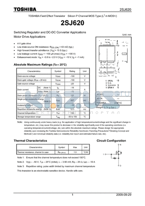 2SJ620 datasheet - Switching Regulator and DC-DC Converter Applications Motor Drive Applications