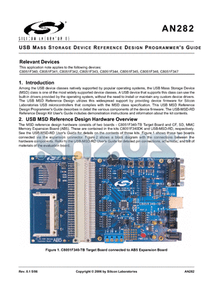 AN282 datasheet - USB MASS STORAGE DEVICE REFERENCE DESIGN PROGRAMMERS GUIDE