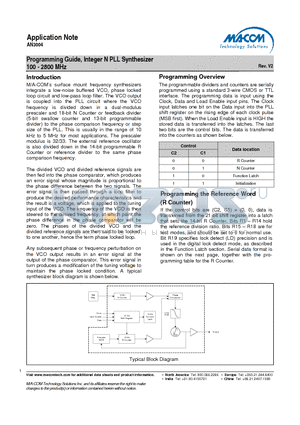 AN3004 datasheet - Programming Guide, Integer N PLL Synthesizer 100 - 2800 MHz
