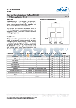 AN3014 datasheet - Electrical Characterization of the MAAMSS0031 16 dB Gain Application Circuit