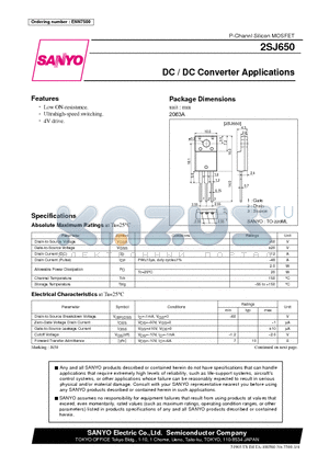2SJ650 datasheet - DC / DC Converter Applications