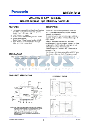 AN30181A datasheet - VIN = 2.9V to 5.5V 2ch,0.8A General-purpose High Efficiency Power LSI