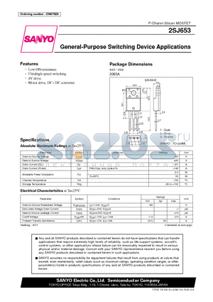 2SJ653 datasheet - General-Purpose Switching Device Applications