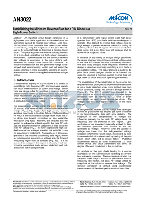 AN3022 datasheet - Establishing the Minimum Reverse Bias for a PIN Diode in a High-Power Switch