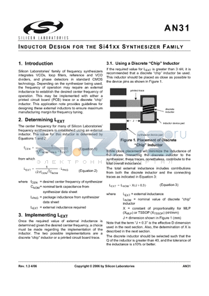AN31 datasheet - INDUCTOR DESIGN FOR THE Si41XX SYNTHESIZER FAMILY