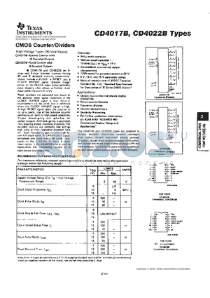 CD4017BE datasheet - CMOS COUNTER/DIVIDERS
