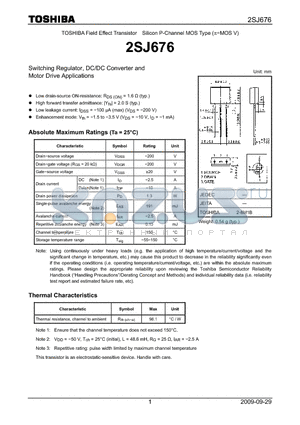 2SJ676 datasheet - Switching Regulator, DC/DC Converter and