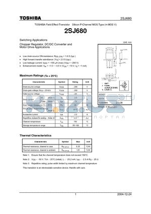 2SJ680 datasheet - Field Effect Transistor Silicon P-Channel MOS Type (p-MOS V)