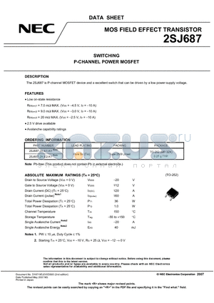 2SJ687 datasheet - MOS FIELD EFFECT TRANSISTOR