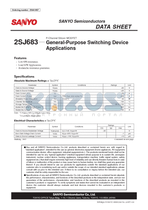 2SJ683 datasheet - P-Channel Silicon MOSFET General-Purpose Switching Device Applications