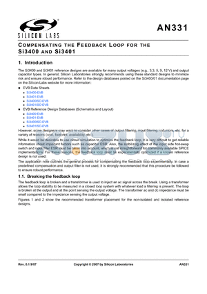 AN331 datasheet - COMPENSATING THE FEEDBACK LOOP FOR THE Si3400 AND Si3401