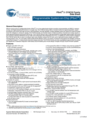 CY8C3245LTI-160 datasheet - Programmable System-on-Chip (PSoC^)