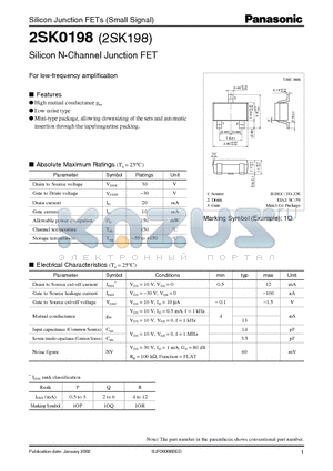 2SK0198 datasheet - For Low-Frequency Amplification