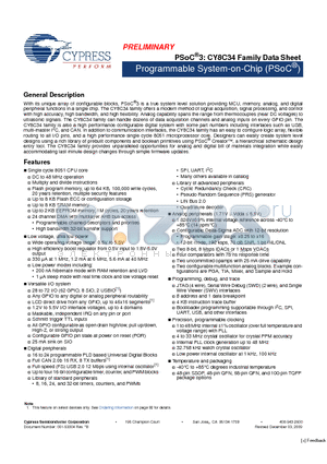 CY8C3444LTI-111 datasheet - Programmable System-on-Chip (PSoC)