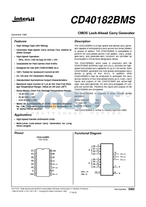 CD40182 datasheet - CMOS Look-Ahead Carry Generator