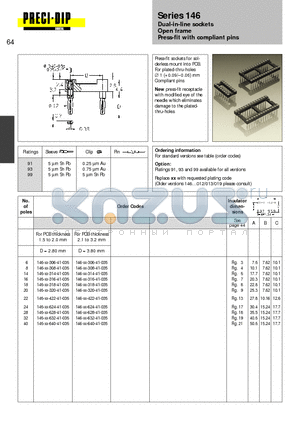 146-91-318-41-035 datasheet - Dual-in-line sockets Open frame Press-fit with compliant pins
