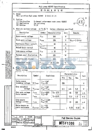 2SK1016 datasheet - POWER MOSFET