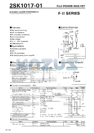 2SK1017-01 datasheet - N-CHANNEL SILICON POWER MOSFET