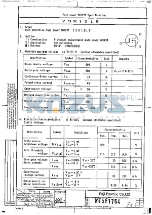 2SK1018 datasheet - POWER MOSFET