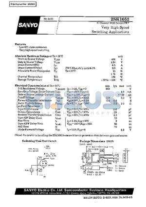 2SK1052 datasheet - Very High-Speed Switching Applications