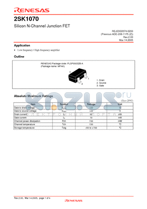 2SK1070 datasheet - Silicon N-Channel Junction FET