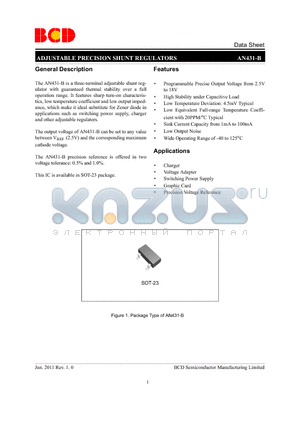 AN431BN-BTRG1 datasheet - ADJUSTABLE PRECISION SHUNT REGULATORS