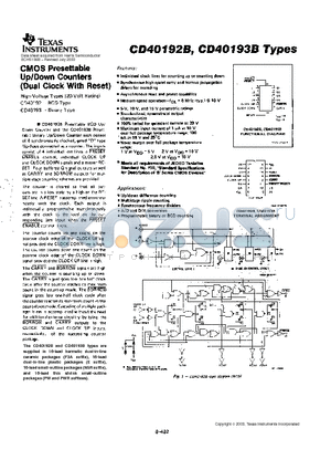 CD40192BNSR datasheet - CMOS PRESETTABLE UP/DOWN COUNTERS(DUAL CLOCK WITH RESET)