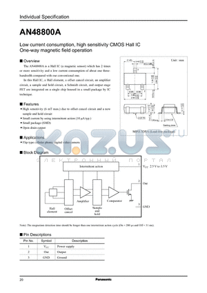 AN48800A datasheet - Low current consumption, high sensitivity CMOS Hall IC One-way magnetic field operation