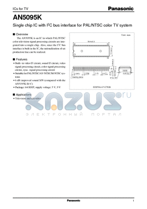 AN5095K datasheet - Single chip IC with I2C bus interface for PAL/NTSC color TV system