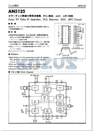 AN5125 datasheet - COLOR TV VIDEO IF AMPLIFIER, PLL DETECTOR, AGC, AFC CIRCUIT