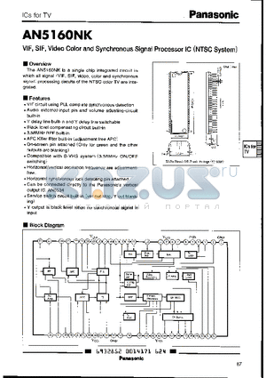 AN5160NK datasheet - VIF SIF VIDEO COLOR AND SYNCHRONOUS SIGNAL PROCESSOR IC