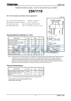 2SK1119 datasheet - Silicon N Channel MOS Type (^#8722;MOSII.5) DC−DC Converter and Motor Drive Applications
