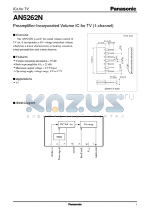 AN5262N datasheet - Preamplifier-Incorporated Volume IC for TV 1-channel