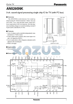 AN5295NK datasheet - 3-ch. sound signal processing single chip IC for TV with I2C bus