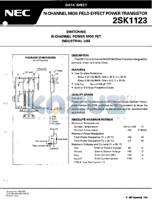 2SK1123 datasheet - SWITCHING N-CHANNEL POWER MOS FET INDUSTRIAL USE