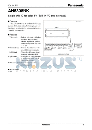 AN5308 datasheet - Single chip IC for color TV Built-in I2C bus interface