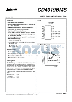 CD4019BMS datasheet - CMOS Quad AND/OR Select Gate