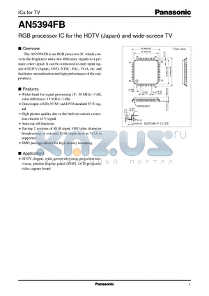 AN5394FB datasheet - RGB processor IC for the HDTV(Japan) and wide-screen TV