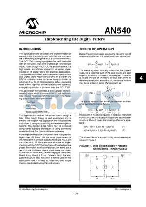 AN540 datasheet - Implementing IIR Digital Filters