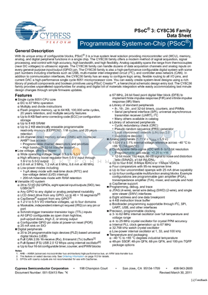 CY8C3665AXI-016 datasheet - Programmable System-on-Chip (PSoC^)