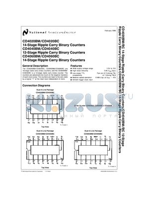 CD4020BM datasheet - 14-Stage, 12-Stage Ripple Carry Binary Counters