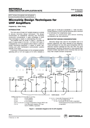 AN548A datasheet - MICROSTRIP DESIGN TECHNIQUES FOR UHF AMPLIFIERS
