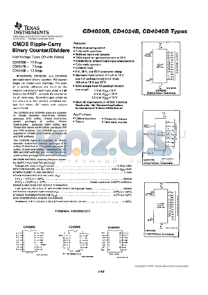 CD4020BF3A datasheet - CMOS RIPPLE-CARRY BINARY COUNTER DIVIDERS