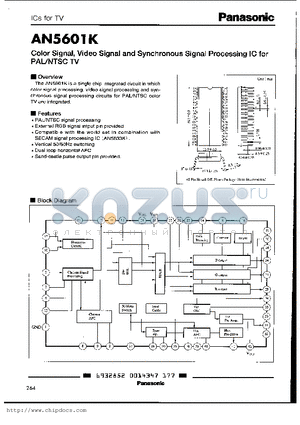 AN5601K datasheet - COLOR SIGNAL, VIDEO SIGNAL AND SYNCHRONOUS SIGNAL PROCESSING IC FOR PAL/NTSC TV