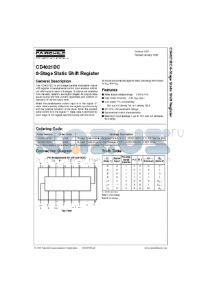 CD4021BCM datasheet - 8-Stage Static Shift Register