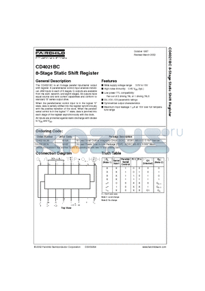 CD4021BCM datasheet - 8-Stage Static Shift Register