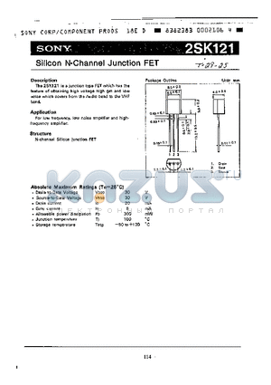 2SK121 datasheet - Silicon N-Channel Junction FET