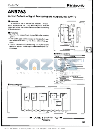 AN5763 datasheet - VERTICAL DEFLECTION SIGNAL PROCESSING AND OUTPUT IC FOR B/W TV