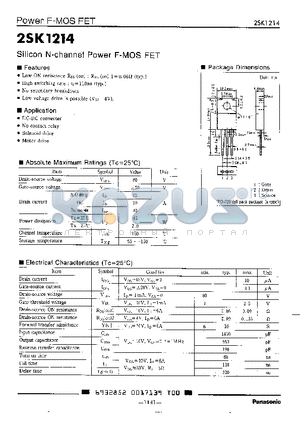 2SK1214 datasheet - Silicon N-channel Power F-MOS FET